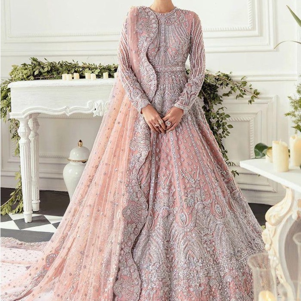 Desi - Pakistani Embroidered Pink-Coral Dress with Dupatta